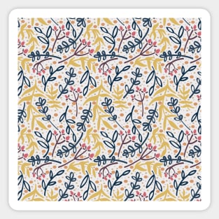 Botanicals and Dots - Hand drawn Design - Pink, Yellow, Navy Blue Sticker